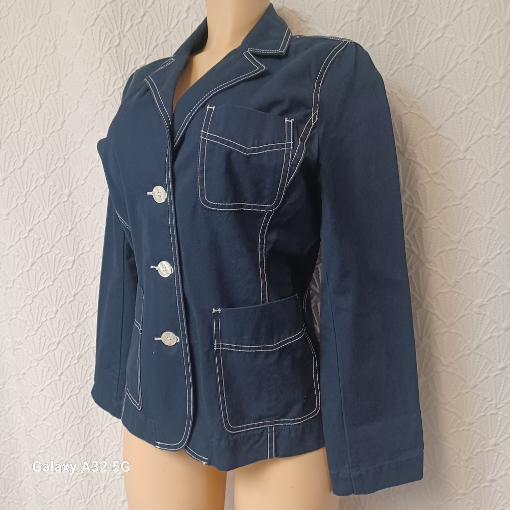 Isaac Mizrahi Women Size M Dark Blue Blazer Jackets with Contrast Stitching - Picture 7 of 12